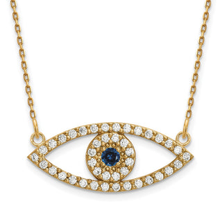 14k Yellow Gold Medium Necklace Diamond and Sapphire Evil Eye