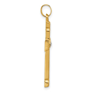 14K Yellow Gold Polished and Grooved Hollow Diamond Cross Pendant XP5307A
