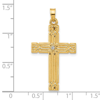 14K Yellow Gold Polished and Grooved Hollow Diamond Cross Pendant XP5307A