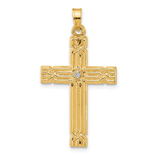 14K Yellow Gold Polished and Grooved Hollow Diamond Cross Pendant XP5307A