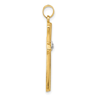 14K Yellow Gold Polished and Grooved Hollow Diamond Cross Pendant XP5308A