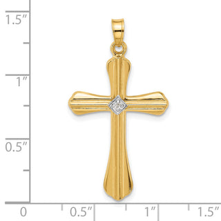 14K Yellow Gold Polished and Grooved Hollow Diamond Cross Pendant XP5308A