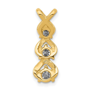 14k Yellow Gold AA Diamond 3 Stone Criss-Cross Chain Slide Pendant