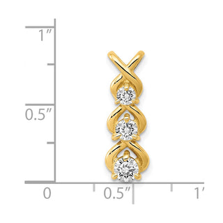 14k Yellow Gold AA Diamond 3 Stone Criss-Cross Chain Slide Pendant