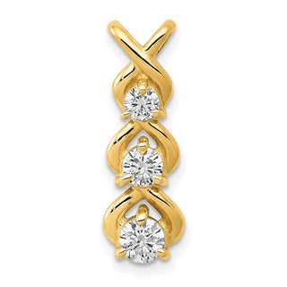 14k Yellow Gold AA Diamond 3 Stone Criss-Cross Chain Slide Pendant