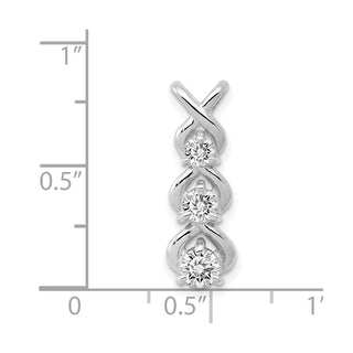 14k White Gold AA Diamond 3 Stone Criss-Cross Chain Slide Pendant