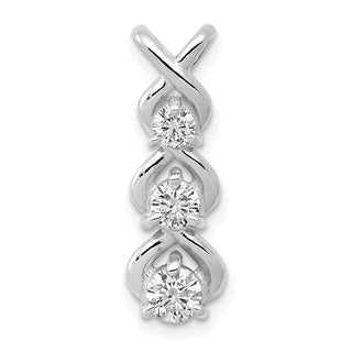 14k White Gold AA Diamond 3 Stone Criss-Cross Chain Slide Pendant