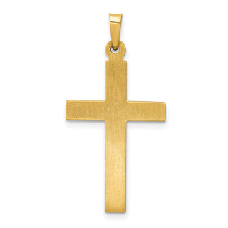 14K Yellow Gold Textured and Polished Diamond Cross Pendant
