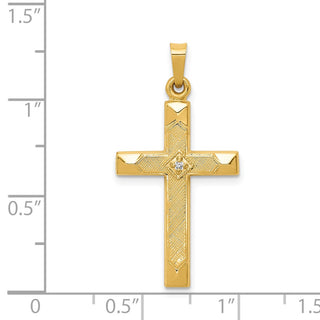 14K Yellow Gold Textured and Polished Diamond Cross Pendant