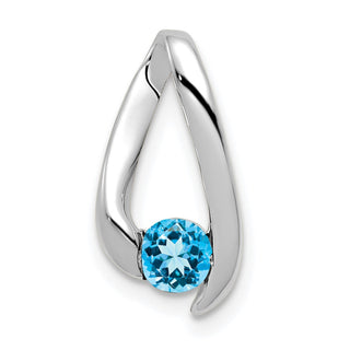 14k White Gold 4mm Blue Topaz Pendant