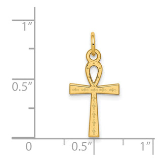14K Yellow Gold Laser Designed Ankh Cross Charm XR1064