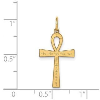 14K Yellow Gold Laser Designed Ankh Cross Charm XR1065