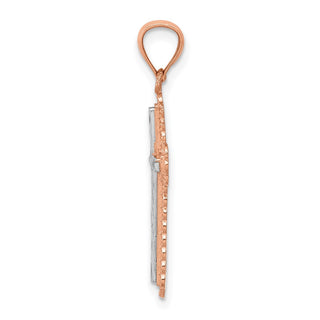 14k Rose Gold Rhodium Diamond-Cut Cross Pendant
