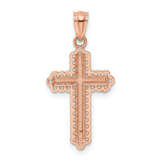14k Rose Gold Rhodium Diamond-Cut Cross Pendant