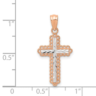 14k Rose Gold Rhodium Diamond-Cut Cross Pendant