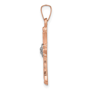 14K Two-tone Rose and White Gold Diamond Cross Pendant