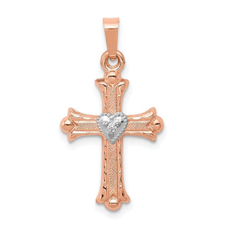 14K Two-tone Rose and White Gold Diamond Cross Pendant
