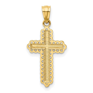 14k Yellow Gold and Rhodium Diamond-Cut Cross Pendant XR1230
