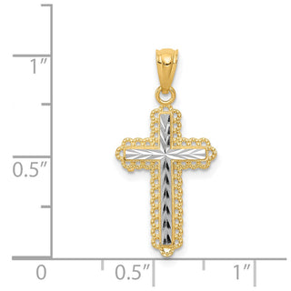 14k Yellow Gold and Rhodium Diamond-Cut Cross Pendant XR1230