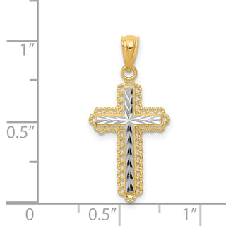 14k Yellow Gold and Rhodium Diamond-Cut Cross Pendant XR1230