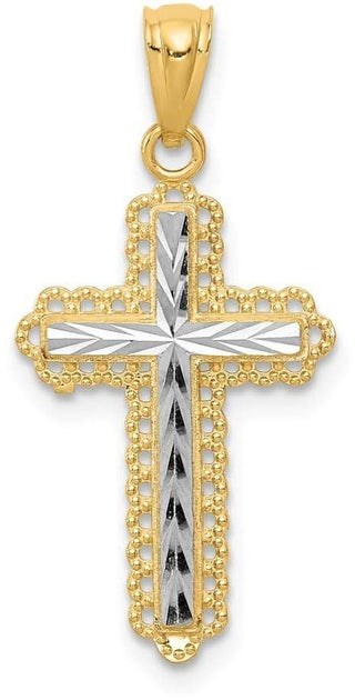 14k Yellow Gold and Rhodium Diamond-Cut Cross Pendant XR1230