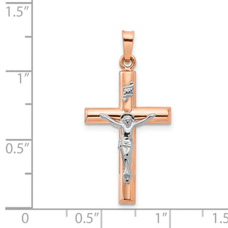 14k White and Rose Gold Hollow Latin Crucifix Pendant