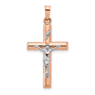 14k White and Rose Gold Hollow Latin Crucifix Pendant