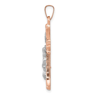 14k White and Rose Gold Hollow Fleur De Lis Crucifix Pendant