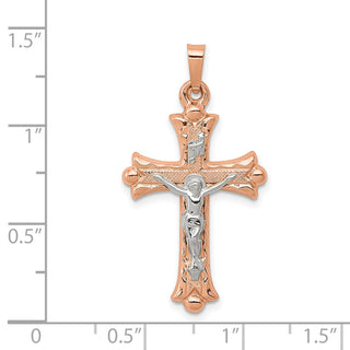 14k White and Rose Gold Hollow Fleur De Lis Crucifix Pendant