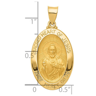 14k Yellow Gold Polished and Satin Sacred Heart Of Jesus Medal Pendant XR1239