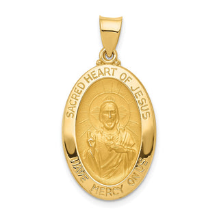 14k Yellow Gold Polished and Satin Sacred Heart Of Jesus Medal Pendant XR1239