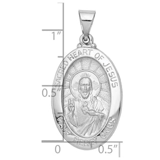 14k White Gold Polished and Satin Sacred Heart Of Jesus Medal Pendant