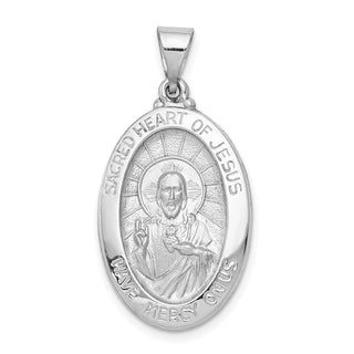 14k White Gold Polished and Satin Sacred Heart Of Jesus Medal Pendant