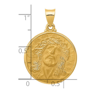 14k Yellow Gold Polished and Satin Face Of Jesus Medal Pendant XR1243