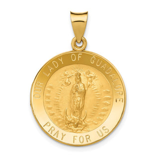 14k Yellow Gold Polished/Satin Our Lady of Guadalupe Medal Hollow Pendant
