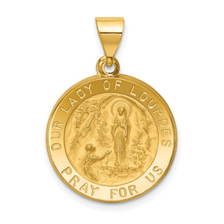 14k Yellow Gold Polished and Satin Our Lady Of Lourdes Medal Pendant