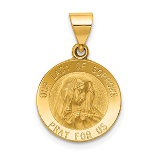 14k Yellow Gold Polished and Satin Our Lady Of Sorrows Medal Pendant XR1257