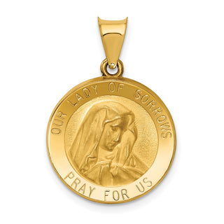 14k Yellow Gold Polished and Satin Our Lady Of Sorrows Medal Pendant XR1258