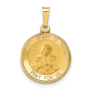 14k Yellow Gold Polished and Satin Sacred Heart Of Mary Medal Pendant XR1261