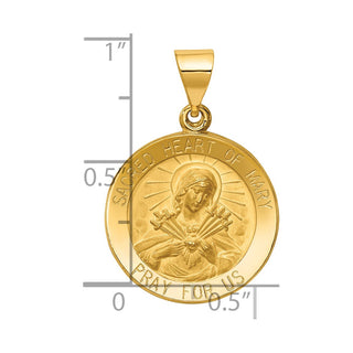 14k Yellow Gold Polished and Satin Sacred Heart Of Mary Medal Pendant XR1262