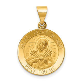 14k Yellow Gold Polished and Satin Sacred Heart Of Mary Medal Pendant XR1262