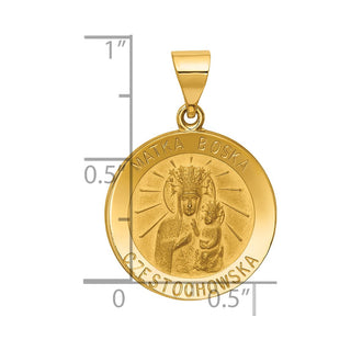 14k Yellow Gold and Satin Matka Boska Czestochowska Reversible Medal Pendant