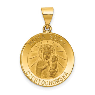 14k Yellow Gold and Satin Matka Boska Czestochowska Reversible Medal Pendant