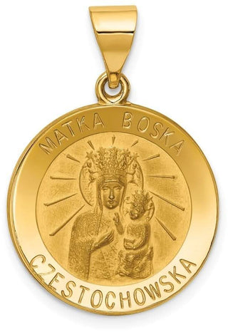 14k Yellow Gold and Satin Matka Boska Czestochowska Reversible Medal Pendant