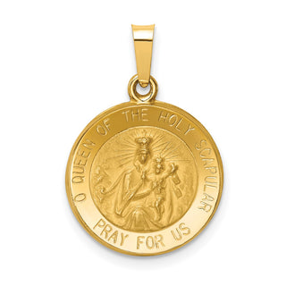 14k Yellow Gold Satin Queen Of Holy Scapular Reversible Medal Pendant XR1265