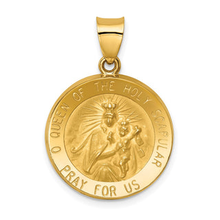 14k Yellow Gold Satin Queen Of Holy Scapular Reversible Medal Pendant XR1266