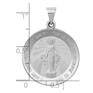 14k White Gold Polished and Satin Miraculous Medal Pendant XR1274