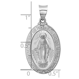 14k White Gold Polished and Satin Miraculous Medal Pendant XR1278