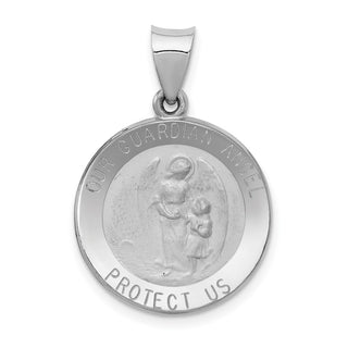 14k White Gold Polished and Satin Our Guardian Angel Medal Charm