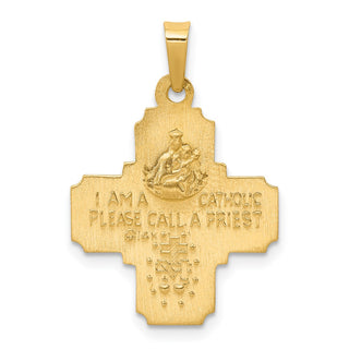 14k Yellow Gold Polished and Satin Four Way Medal Pendant